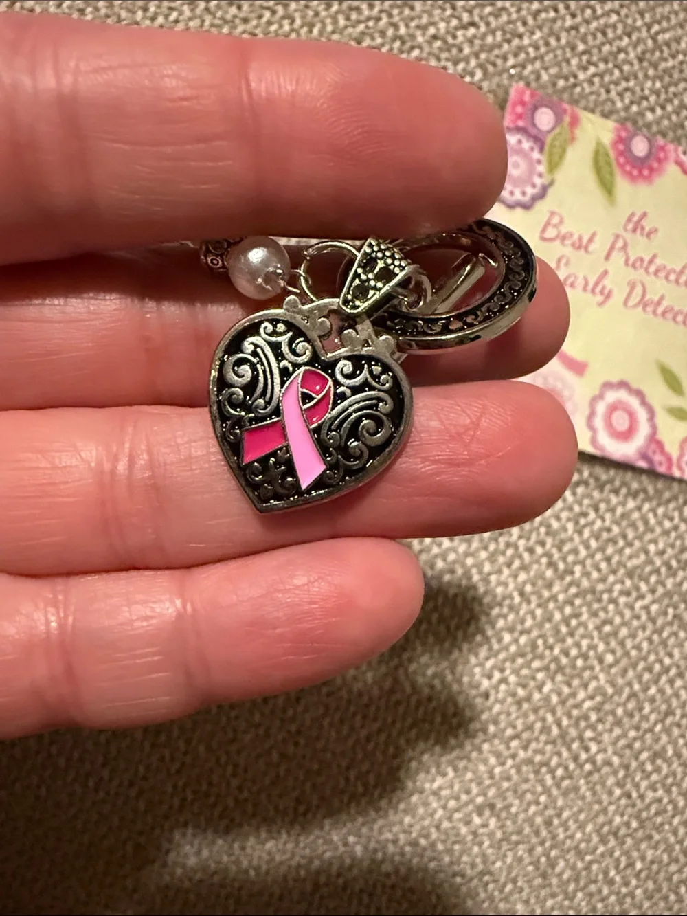 Breast Cancer Hope Courage & Strength Pink Ribbon Beaded Toggle Bracelet